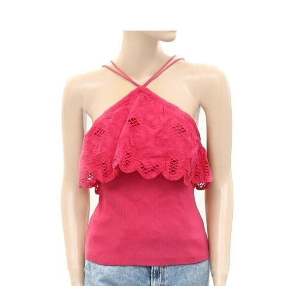 Anthropologie Tops - Anthpologie Fuchsia Lace Halter Cami Top With Strappy Back Design Size Small
